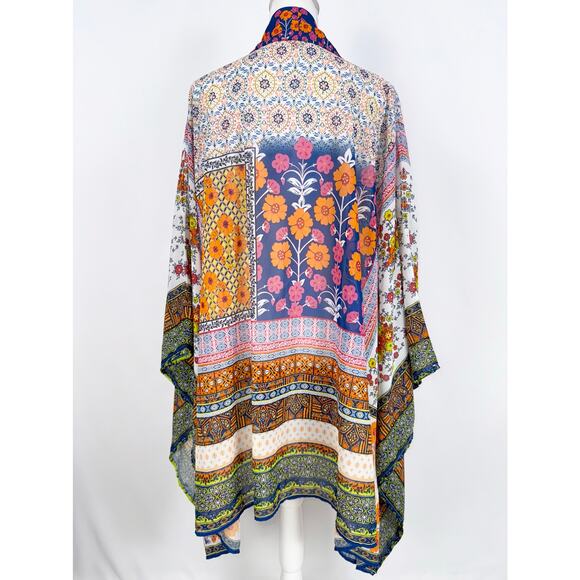 Rachel Zoe Women's Chiffon Mixed Media Bohemian Kimono Wrap Oversized - Picture 8 of 12